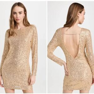 WAYF Womens Backless Mini Gold Sequin Exposed Back Dress Size Small NWT